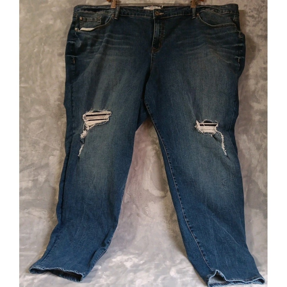 Torrid Womens Jeans Sz 30T Stretch High Rise‎ Blue Distressed Black Lace READ